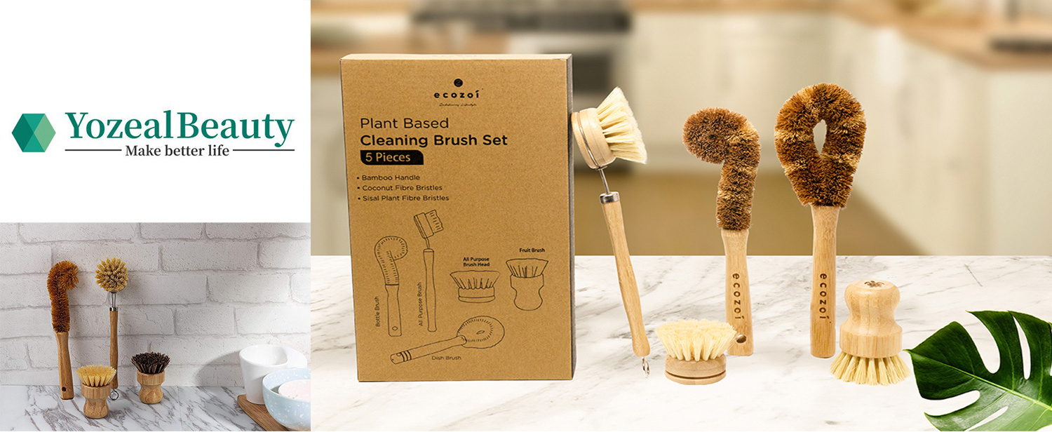 Natural Kitchen Dish Pot washing brush Beech wood and Bamboo Round Sisal Bristle Pot Brush Dish cleaning Brush