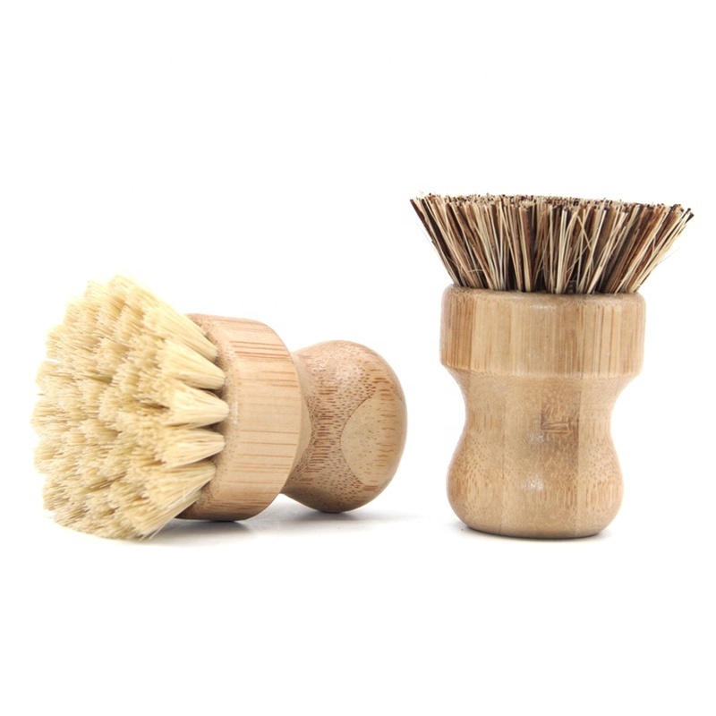 Natural Kitchen Dish Pot washing brush Beech wood and Bamboo Round Sisal Bristle Pot Brush Dish cleaning Brush