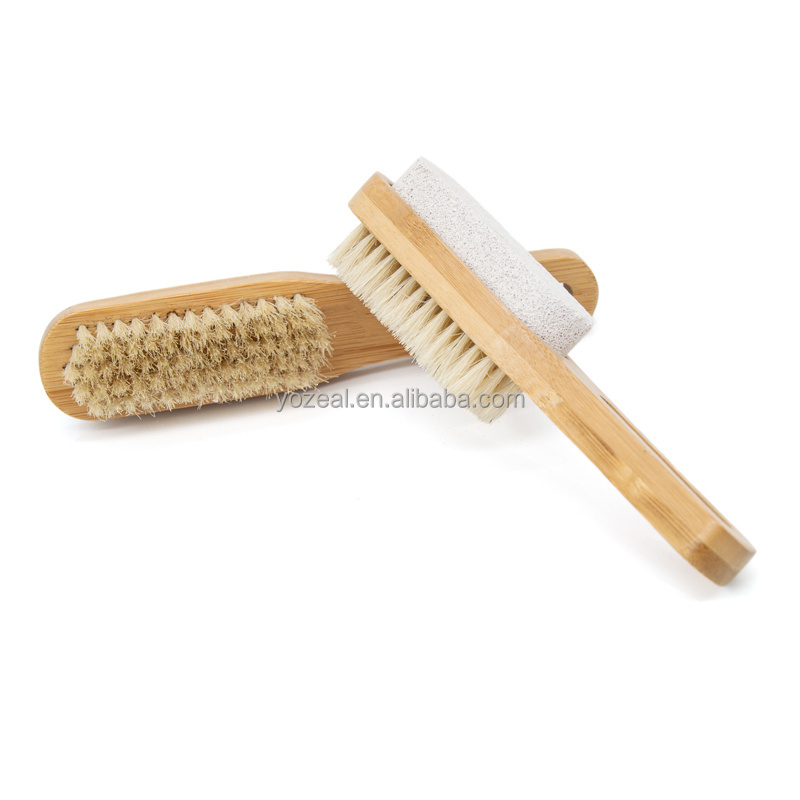 Custom Hot Selling 4In1 Double Sided Foot Cleaner Kit Pedicure Steel Files Sandpaper Pumice Stone Boar Bristle Bamboo Foot Scrub