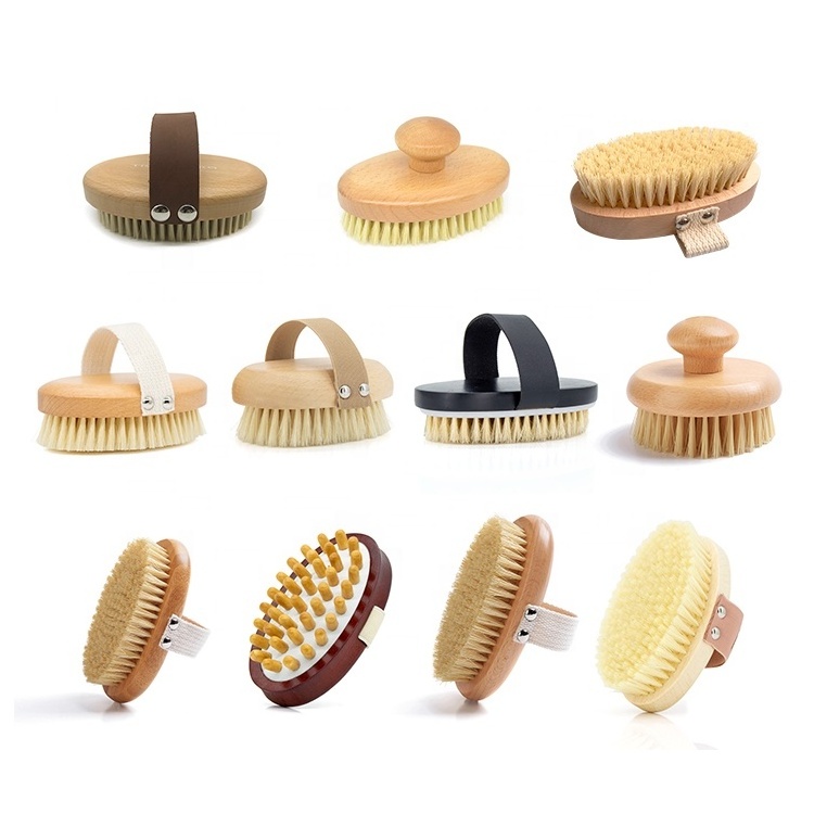 Factory Sale Body Back Scrub Shower Brush Natural Bristles Cellulite Exfoliating Body Smoother Skin Bath Brush