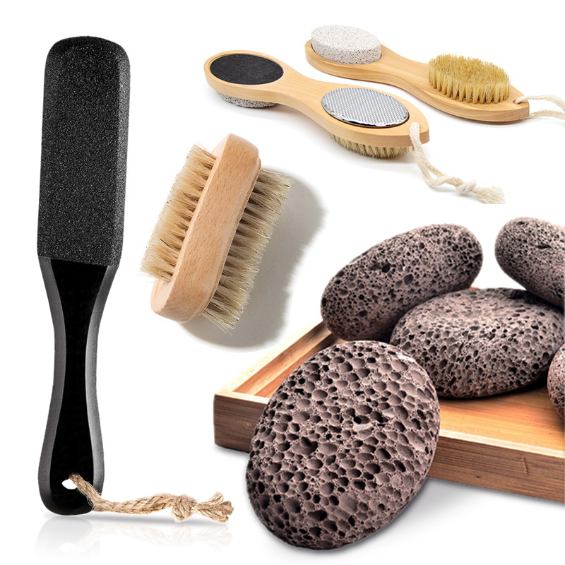 Yozeal Hot Selling Callus Remover Black Long Handle Lava Pumice Stone Cleaner Brush Shower Foot Scrubber Brush For Feet