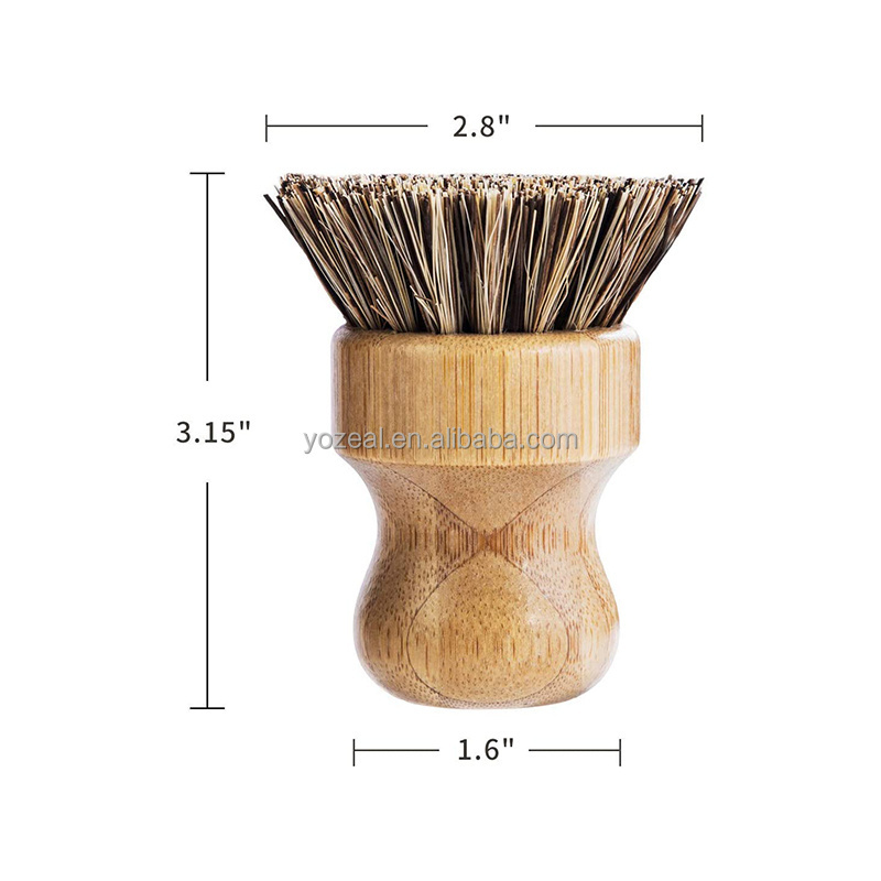 Natural Kitchen Dish Pot washing brush Beech wood and Bamboo Round Sisal Bristle Pot Brush Dish cleaning Brush