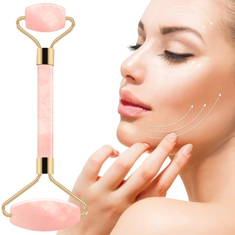 Natural jade crystal double head roller thin face massage jade roller and gua sha facial eye massage roller kit