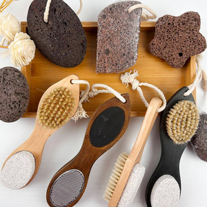 Natural Wood Brush Boar Bristle Volcanic Bath Pumice Stone Foot Scrubber