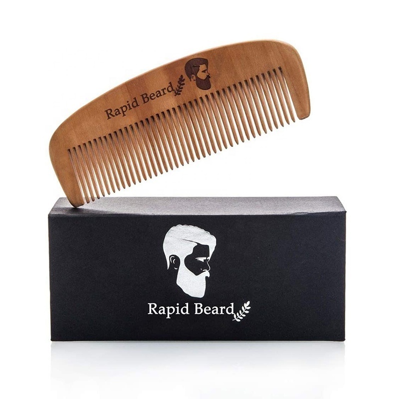 Gift Box / Bag 100% Natural Wild Boar Bristle Wooden Beard Brush Comb Kit Custom Logo Barber Salon Beard Brush And Comb Set