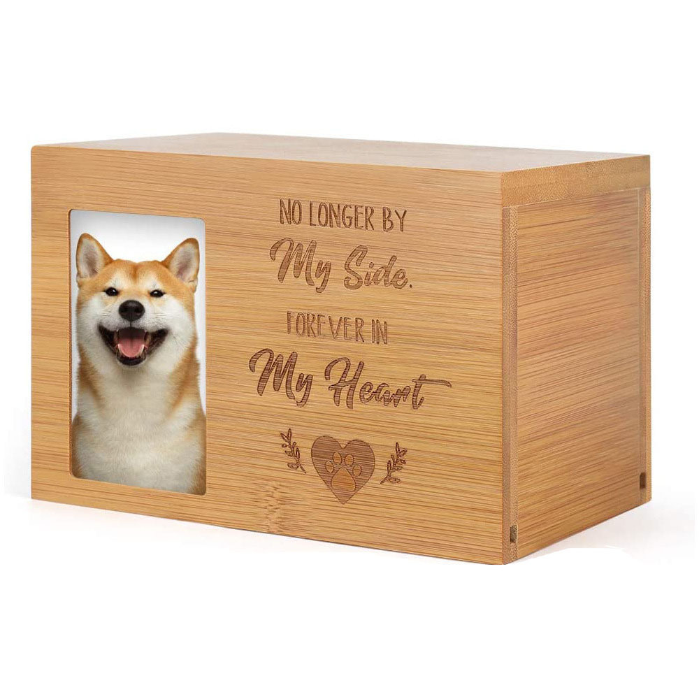 Urn for Dogs Ashes, Wooden Memorial Pet Urn with Photo Frame Wooden Box for Pet Cremation