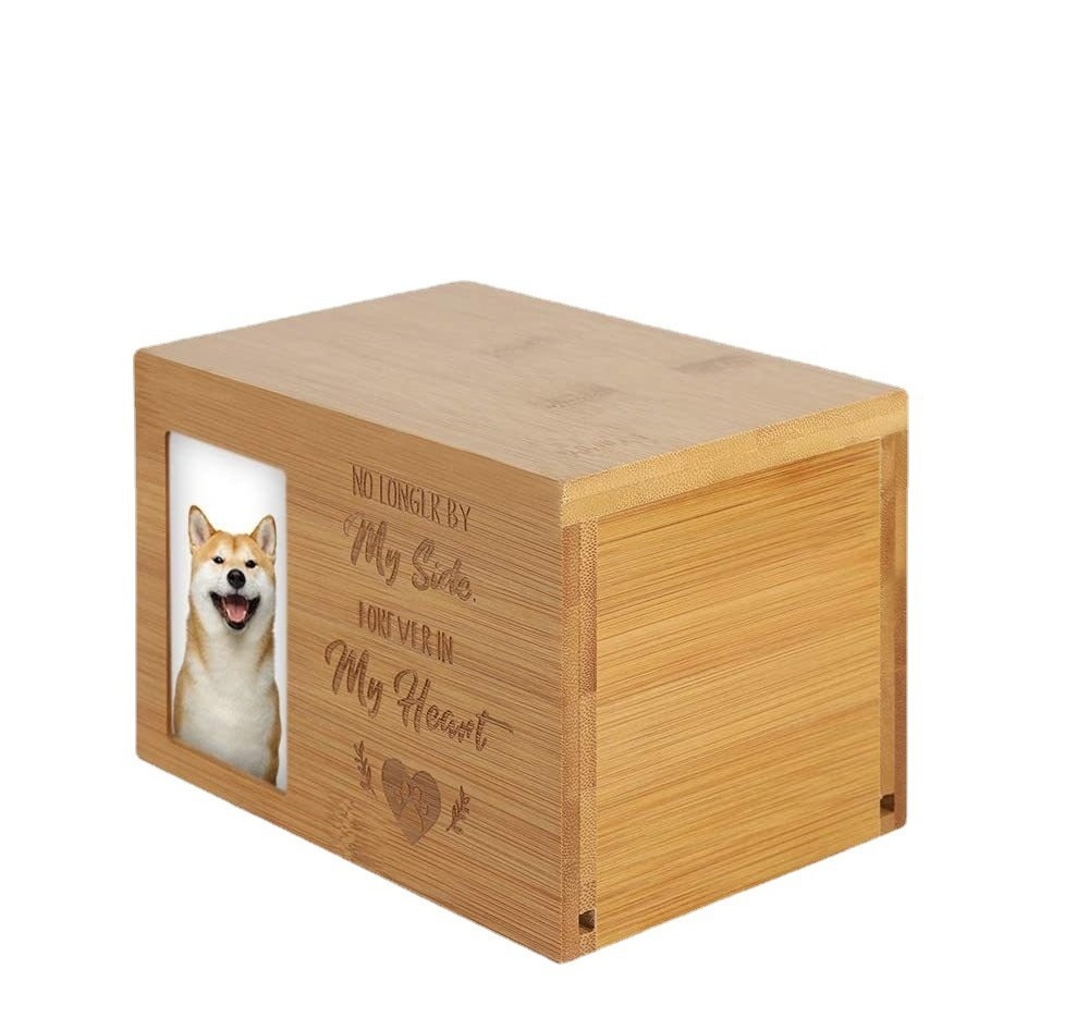 Urn for Dogs Ashes, Wooden Memorial Pet Urn with Photo Frame Wooden Box for Pet Cremation