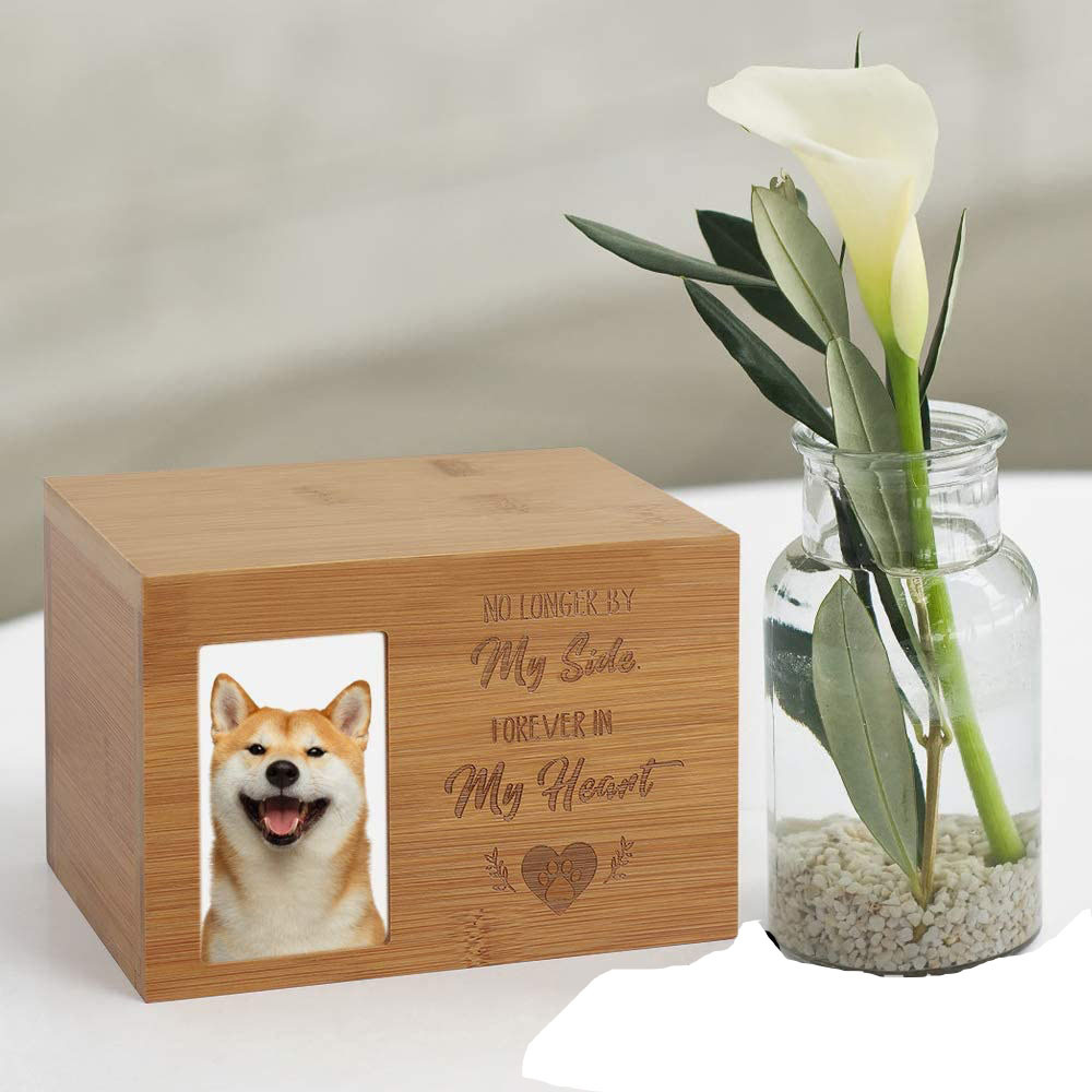 Urn for Dogs Ashes, Wooden Memorial Pet Urn with Photo Frame Wooden Box for Pet Cremation