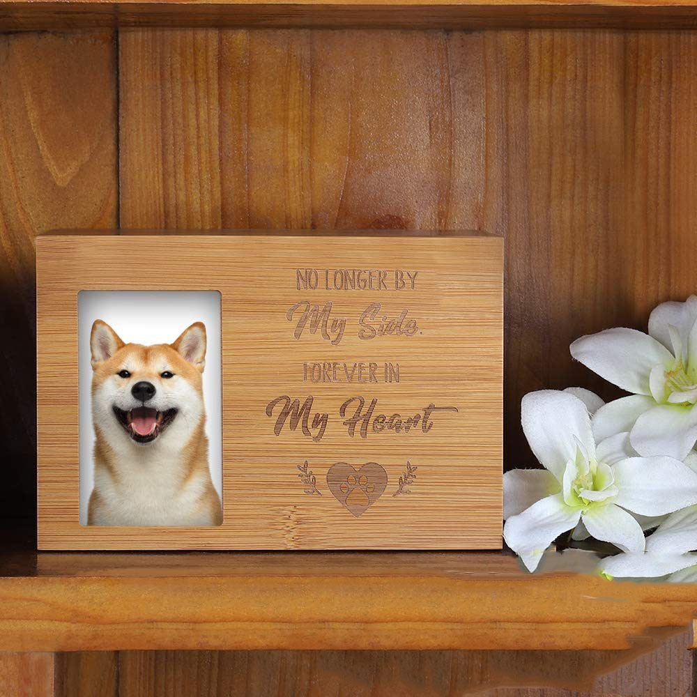 Urn for Dogs Ashes, Wooden Memorial Pet Urn with Photo Frame Wooden Box for Pet Cremation