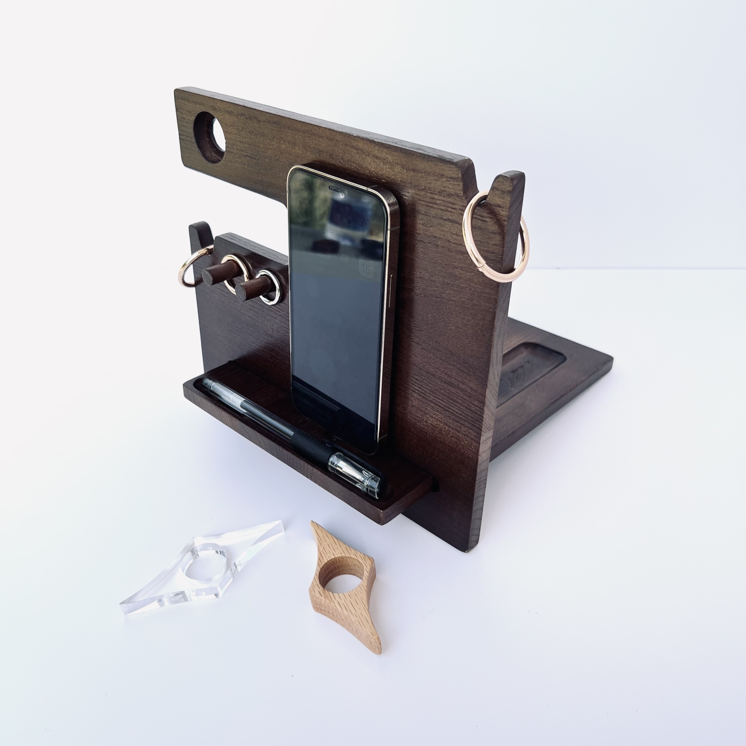 Custom Wood Phone Dresser & Nightstand Valet Organizer Storage Box with Catchall and Charging Station