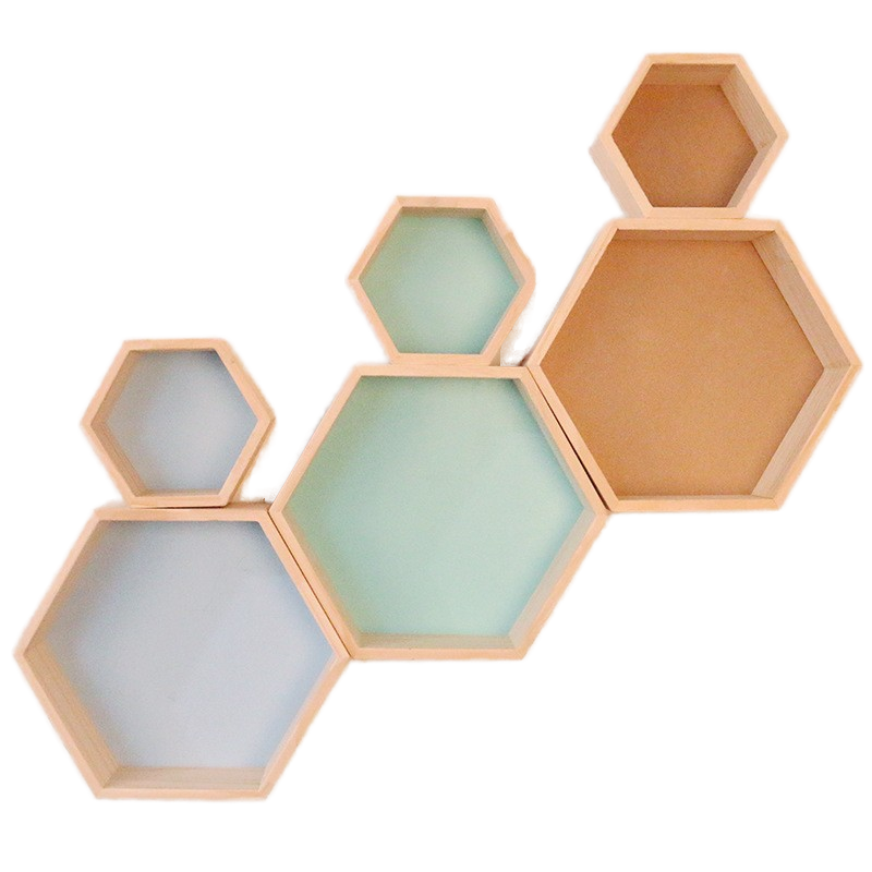 Wood Honeycomb Shelves Hexagon Floating Shelves wooden wall shelf for Home and Office