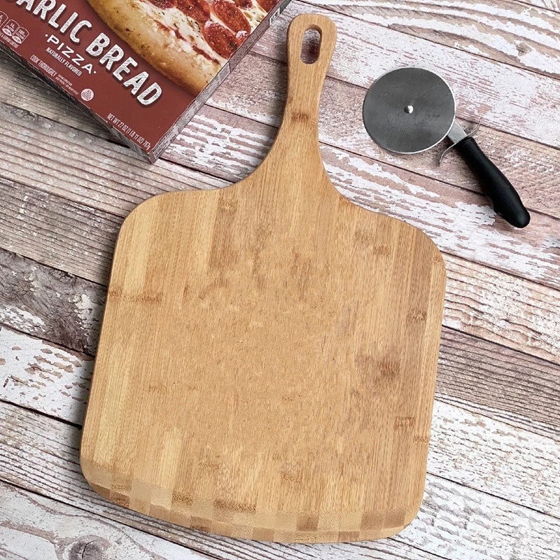 Customized Bamboo Wooden Pizza Peel Paddle and Cutting Board with Handle (for Baking Pizza, Bread, Fruit, Vegetables, Cheese)