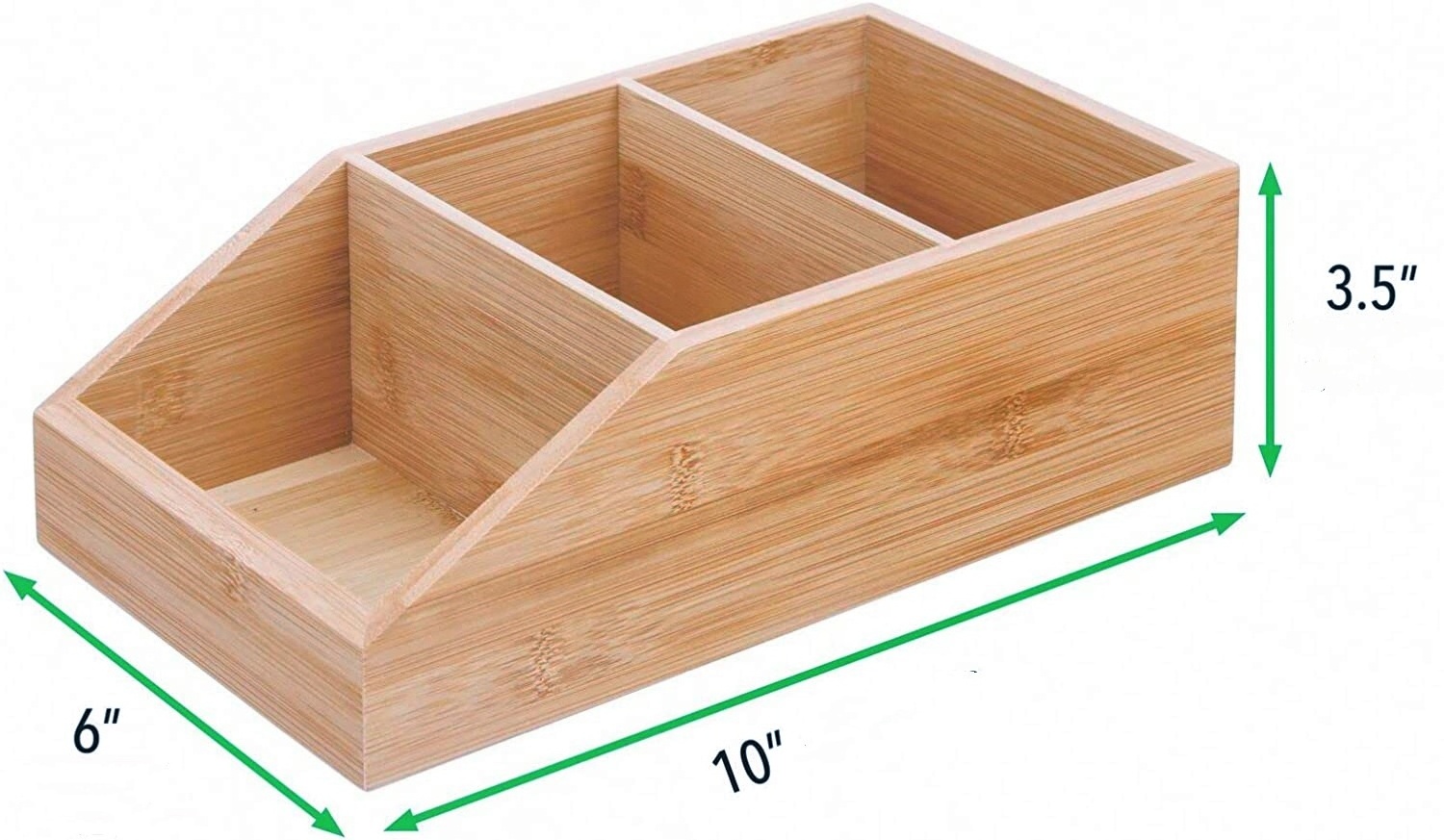 Customized Bamboo Wood Compact Bathroom Storage Organizer Bin Box,3 Divided Sections Cabinets, Shelves