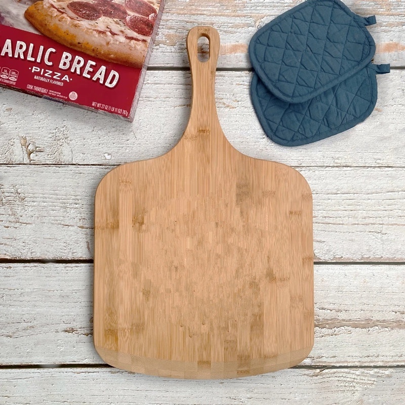 Customized Bamboo Wooden Pizza Peel Paddle and Cutting Board with Handle (for Baking Pizza, Bread, Fruit, Vegetables, Cheese)