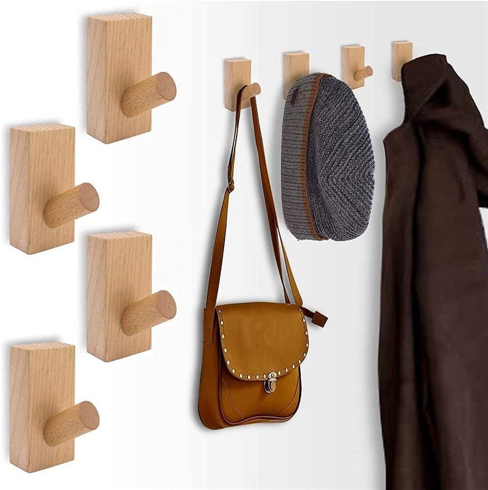 Natural Minimalist Design Decorative Wall Mounted Wooden Coat Hook Hat Hanger