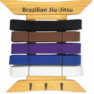 Custom Wooden Brazilian Jiu Jitsu Belt Display Rack With Medals Hanger from White to Black Belt, Martial Arts Belt Holder Case