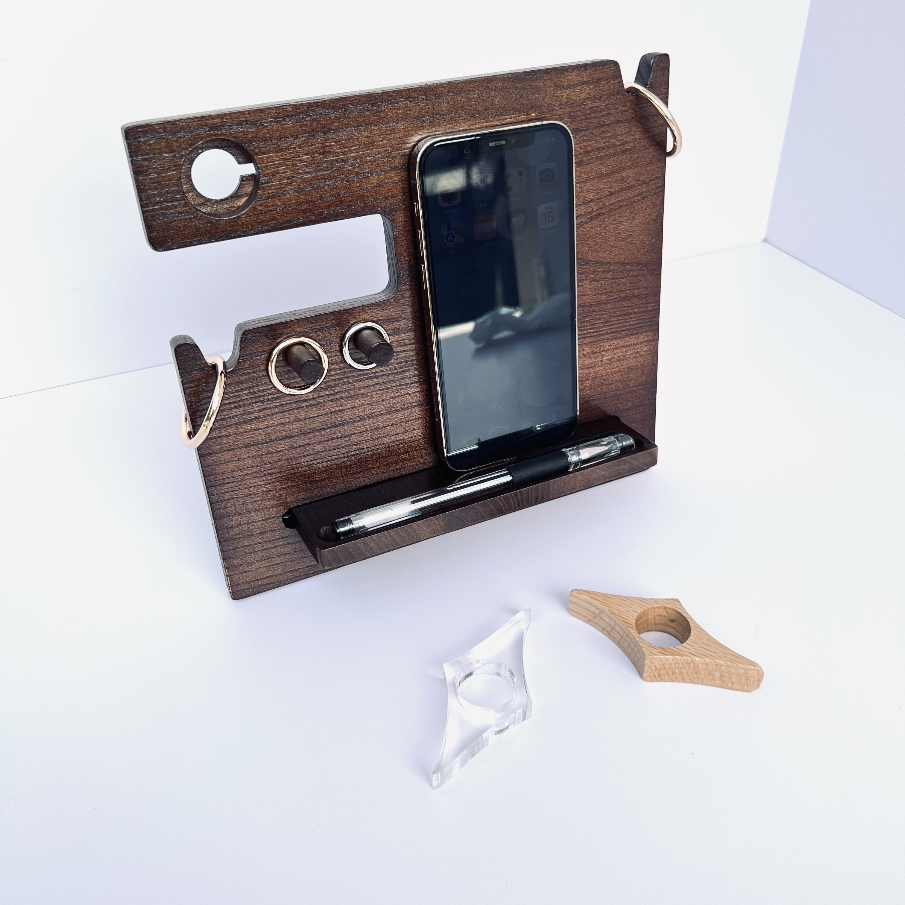 Custom Wood Phone Dresser & Nightstand Valet Organizer Storage Box with Catchall and Charging Station