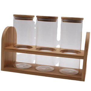 Hot Selling Classic Design round Glass Storage Jars with Bamboo Lids Kitchen Airtight Food and Spice Organizer