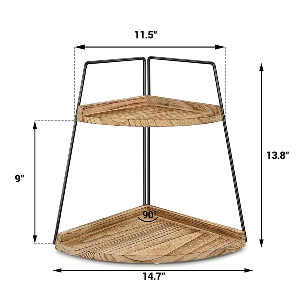 Wood 2 Tier Bathroom Counter Organizer, Bathroom Countertop Organizer Corner Storage Shelf Counter Standing Rack