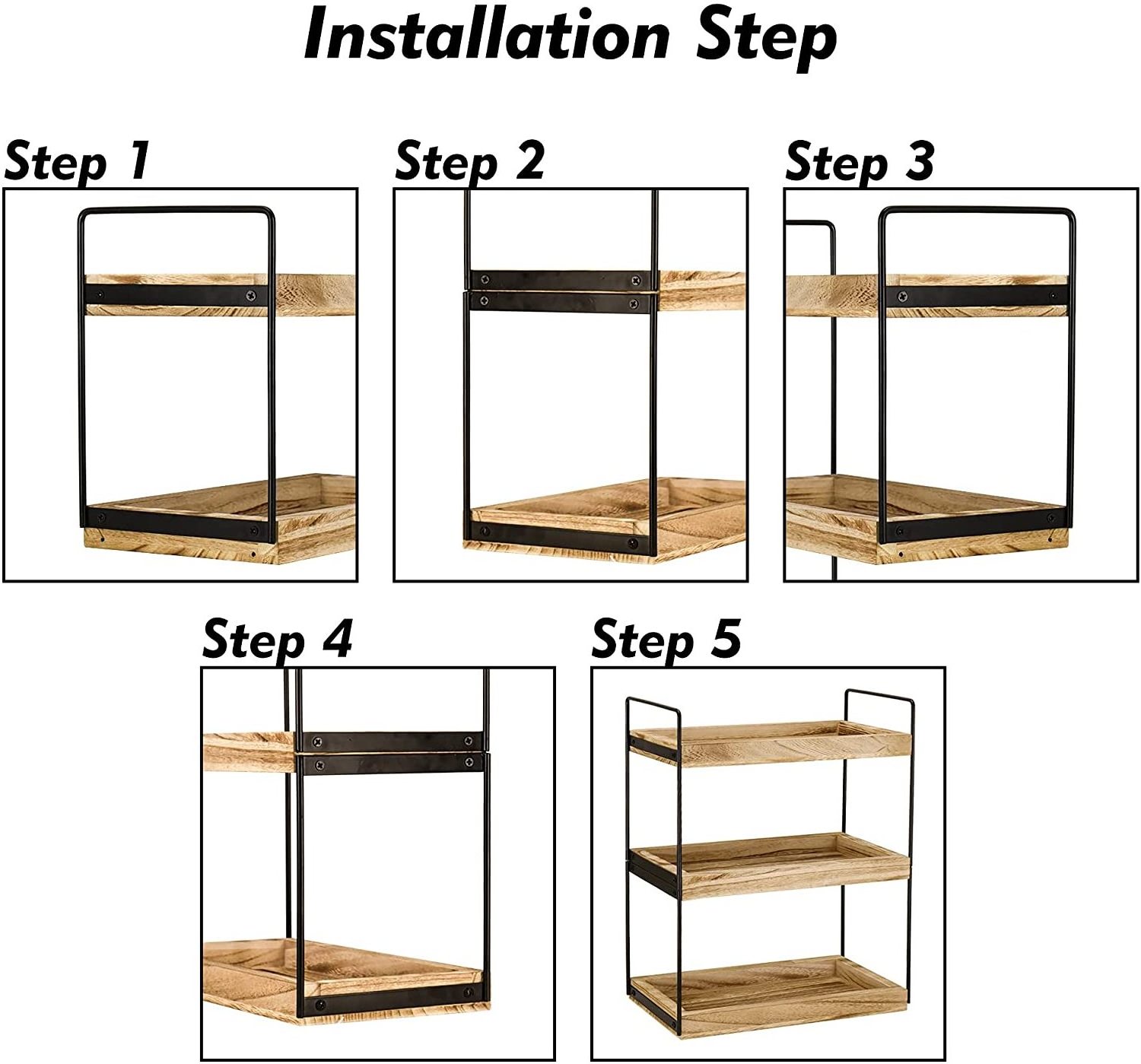 wood 3 Tier Bathroom Counter Organizer, Counter Standing Rack Cosmetic Holder  Bathroom Counter Tray and Kitchen Spice  Shelf