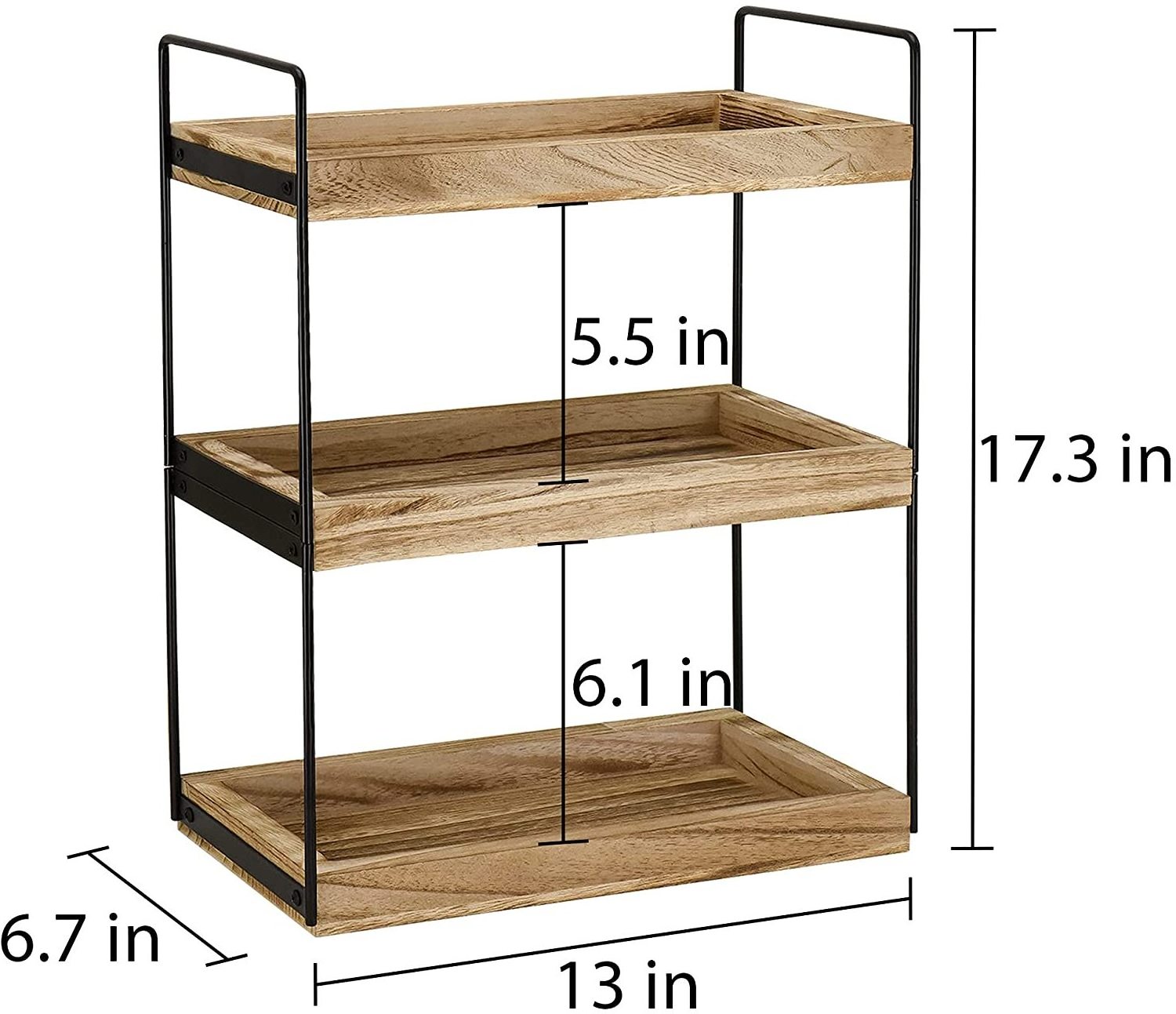 wood 3 Tier Bathroom Counter Organizer, Counter Standing Rack Cosmetic Holder  Bathroom Counter Tray and Kitchen Spice  Shelf