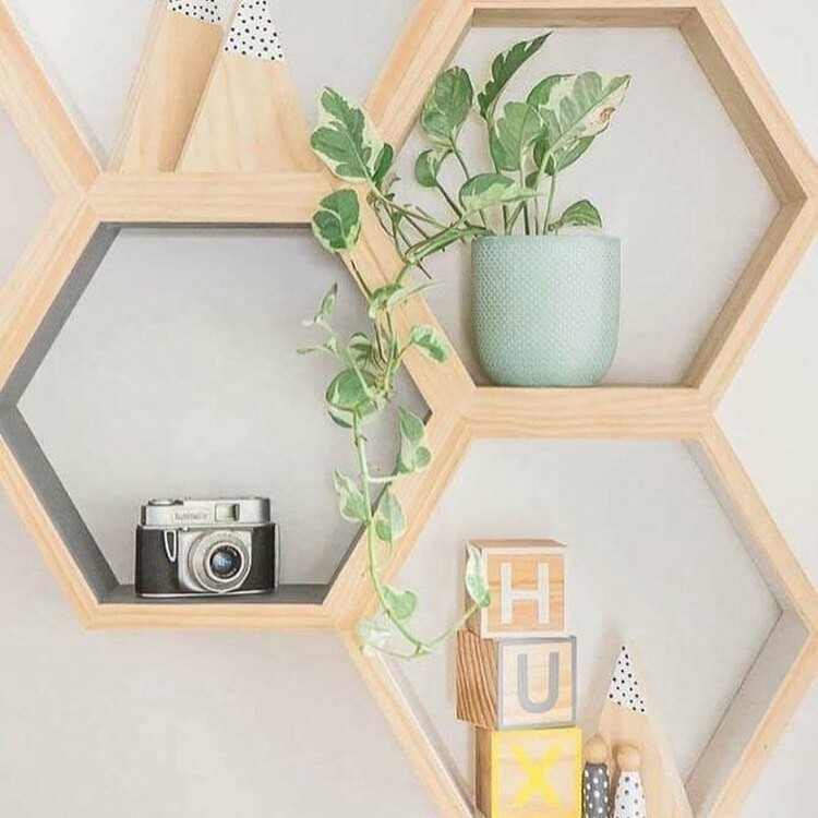 Wood Honeycomb Shelves Hexagon Floating Shelves wooden wall shelf for Home and Office