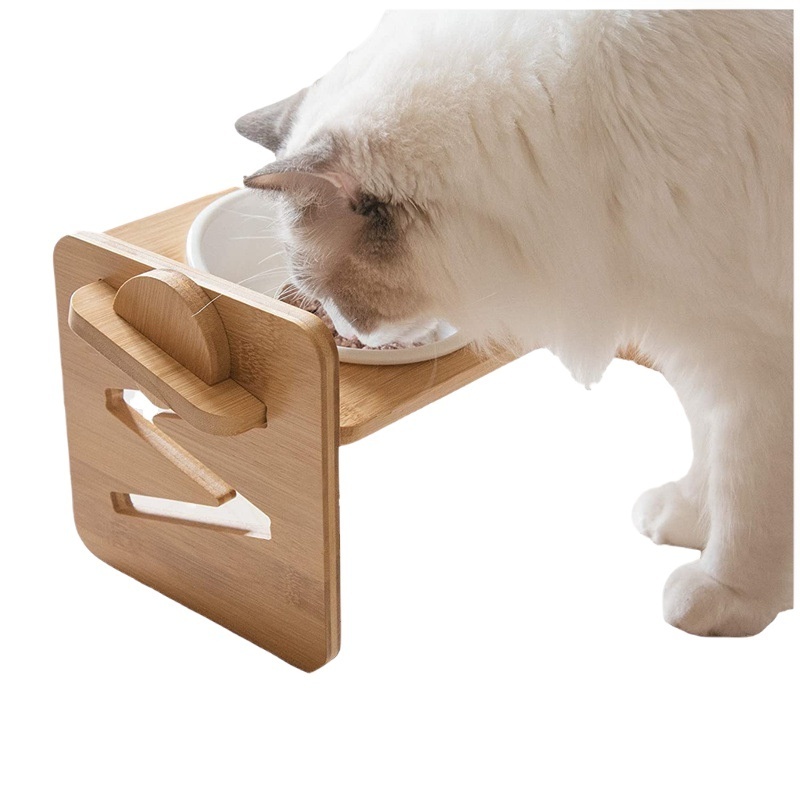 Bamboo Adjustable Raised Dog Bowl Stand Pet Feeder for Dogs and Cats Dog Food Bowl Stand with 2 Dishwasher Safe Bowls