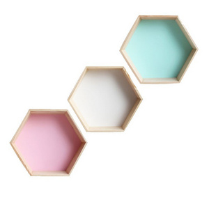 Wood Honeycomb Shelves Hexagon Floating Shelves wooden wall shelf for Home and Office