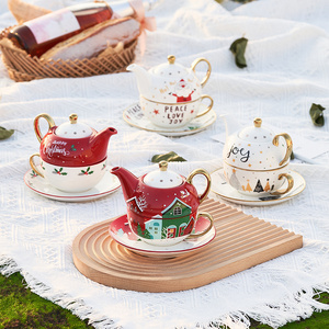 2023 Christmas Ceramic Teapots And Cups And Saucers Hot-selling Gold-plated Tea Set Set Christmas Gifts A Pot And A Cup