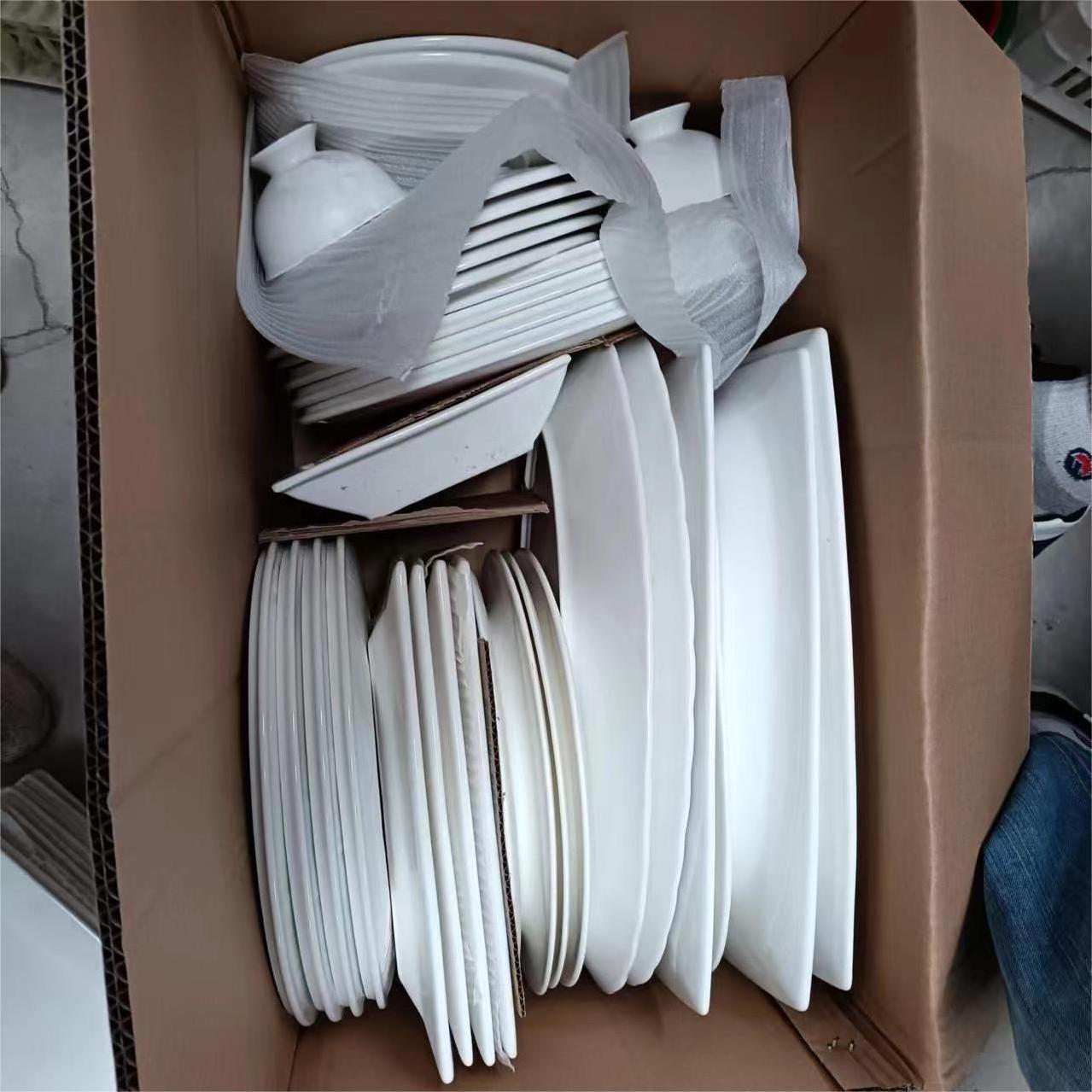 Cheap Price White Ceramic Stock Tableware Plates Dinner Dishes Porcelain Dinnerware Bowl Factory Direct Sell By Carton