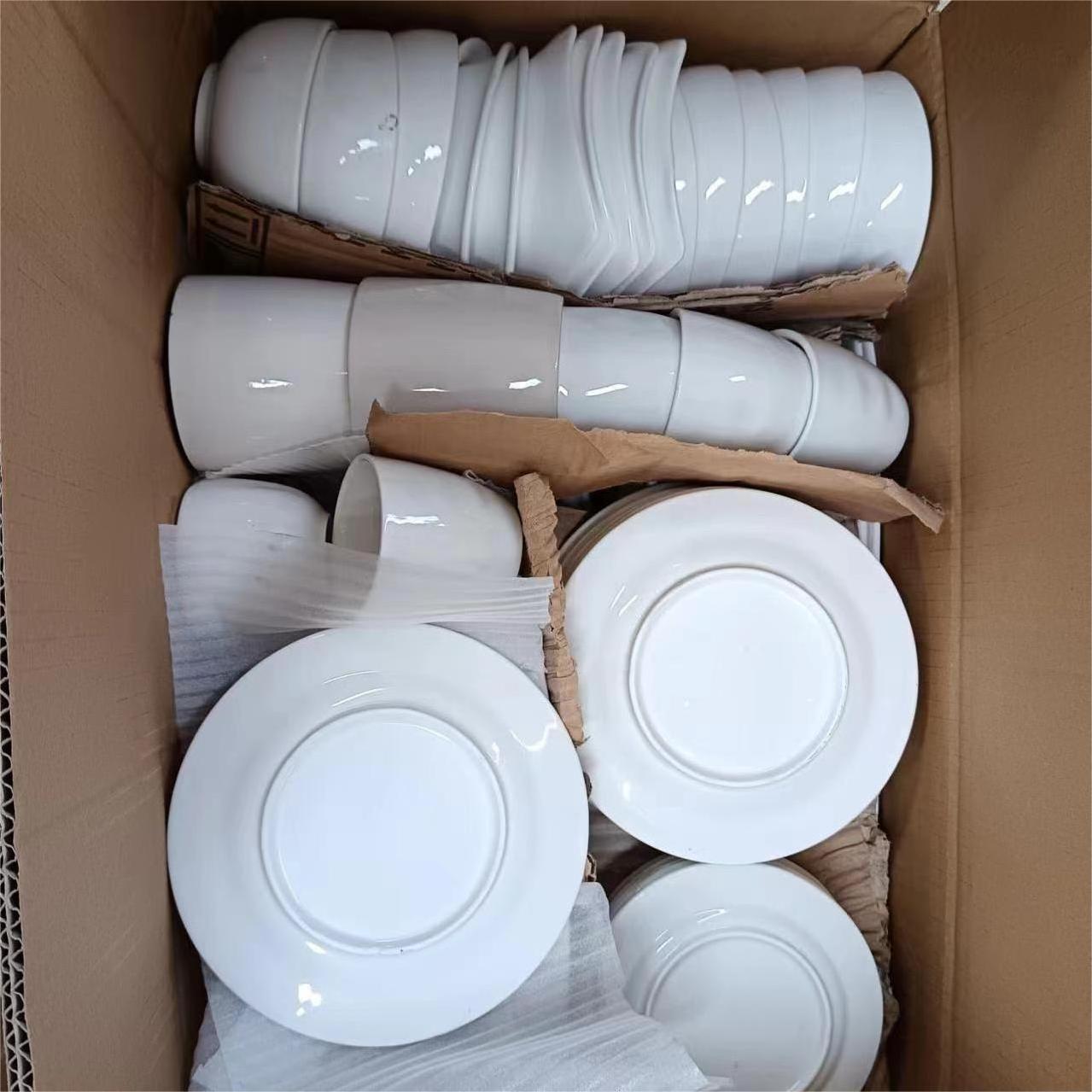 Cheap Price White Ceramic Stock Tableware Plates Dinner Dishes Porcelain Dinnerware Bowl Factory Direct Sell By Carton