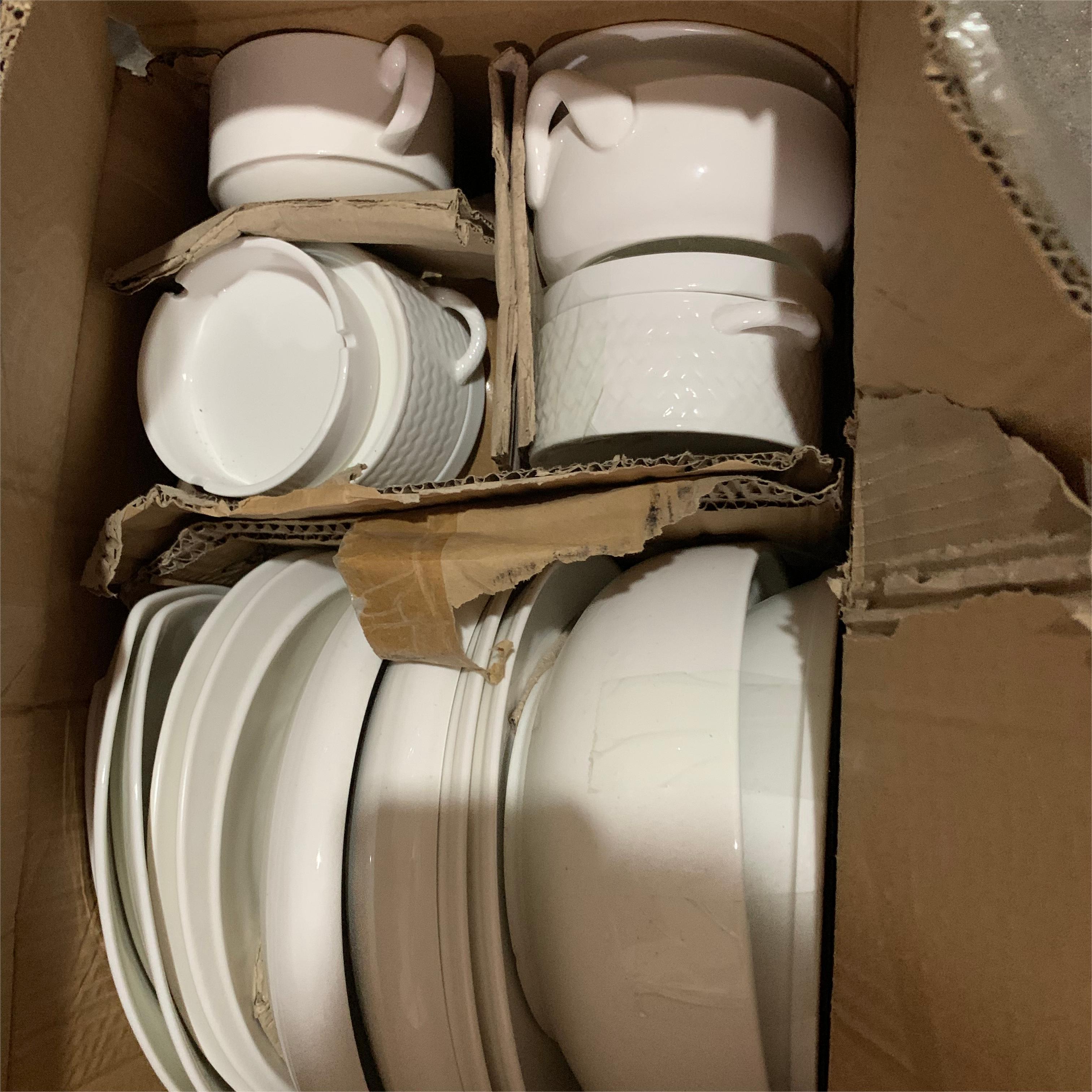 Cheap Price White Ceramic Stock Tableware Plates Dinner Dishes Porcelain Dinnerware Bowl Factory Direct Sell By Carton