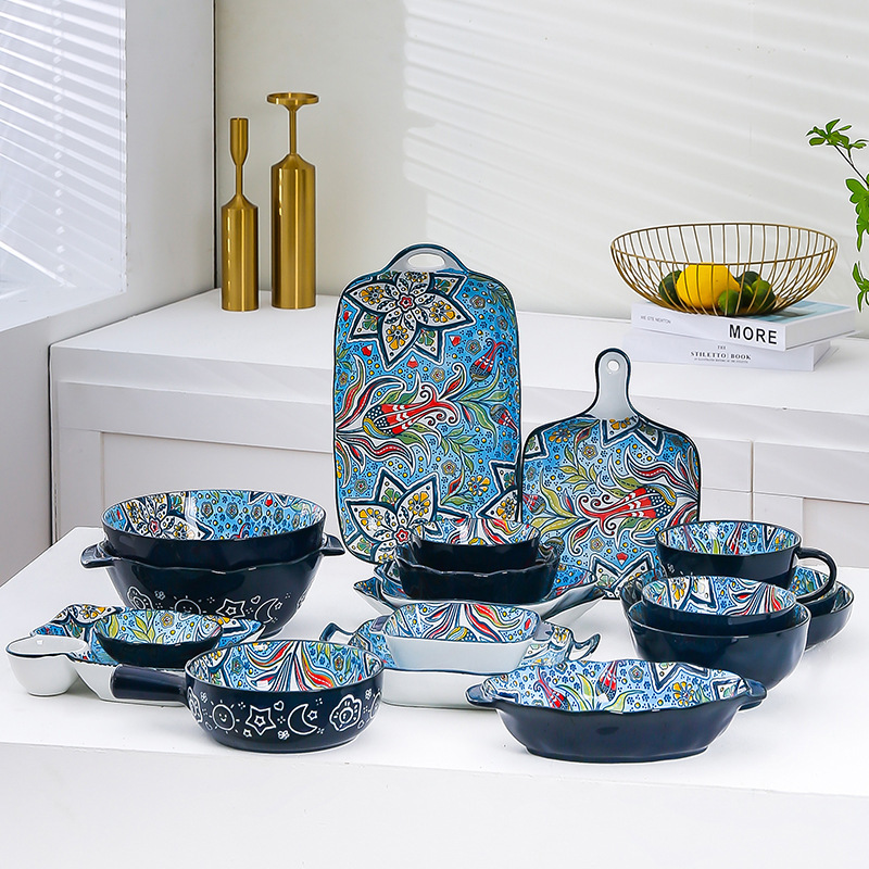 New style 2023 dinner sets Bohemia Ceramic Contemporary Dishes Flower Decal soup salad plate In Wedding restaurant