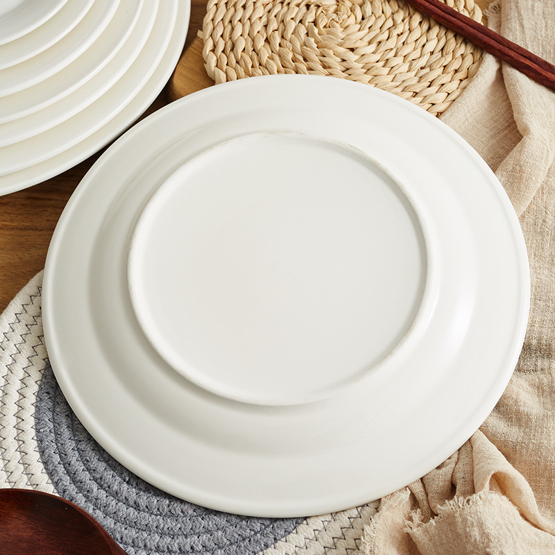 Wholesale Round White Porcelain Flat Plate 6/7/8/9/10/10.5/11/12/14 Inch Dinner Ceramic Plates Heat Resistant Opal  White