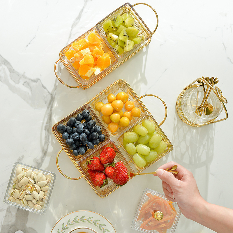 Nordic Style Fruit Plate Metal and Glasandals Tray Convenient Health Dried Fruit Snack Trays Wishoesd Decorative Home Hotel 8pcs