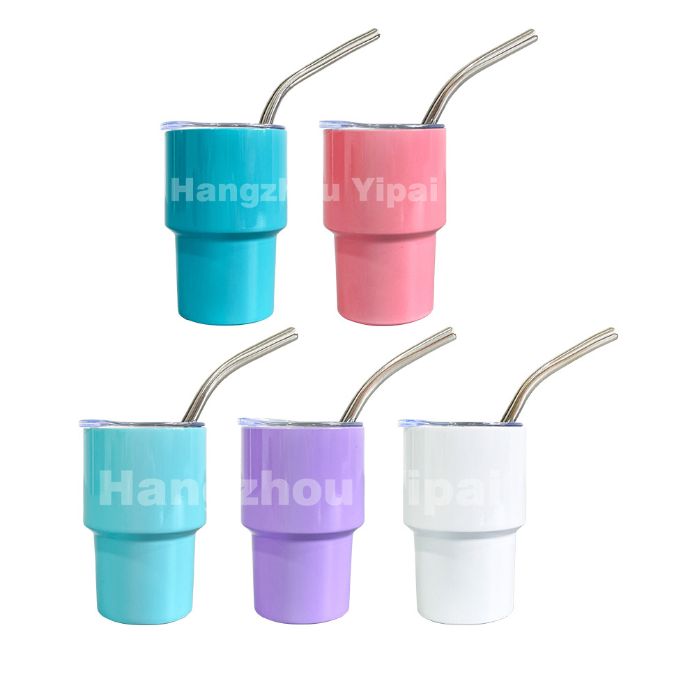 Hot sell bar party use mini size cute colorful stainless steel blank sublimation 2oz tumbler shot glass with lid and straw