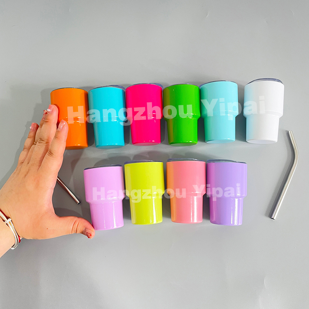 Hot sell bar party use mini size cute colorful stainless steel blank sublimation 2oz tumbler shot glass with lid and straw