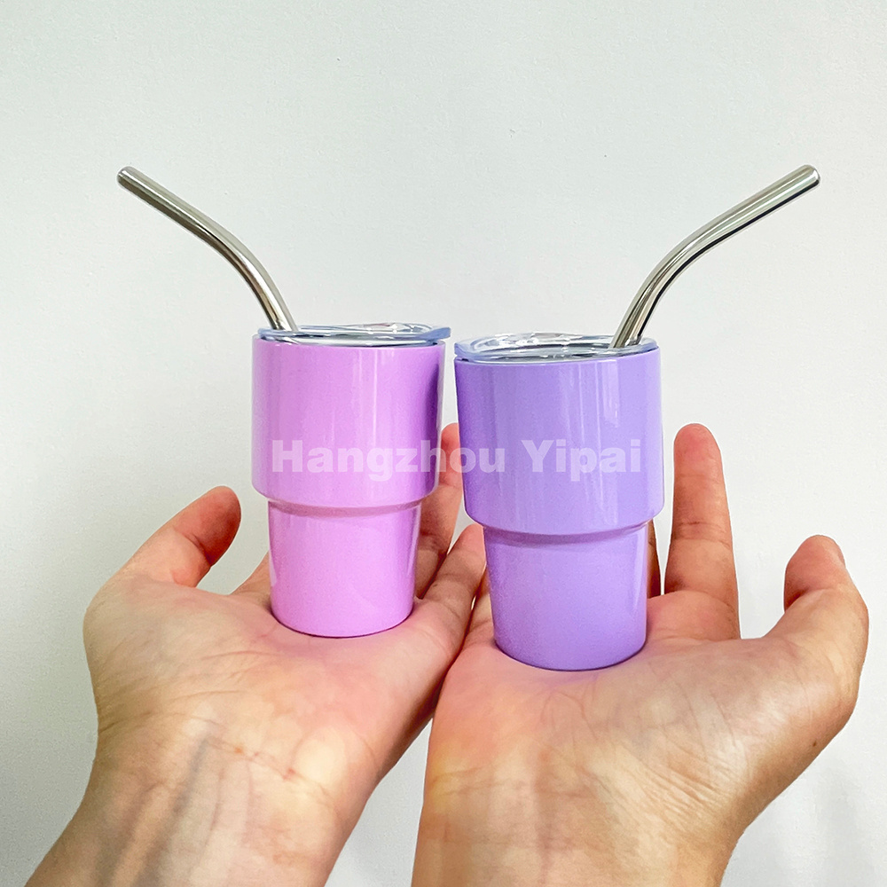 Hot sell bar party use mini size cute colorful stainless steel blank sublimation 2oz tumbler shot glass with lid and straw