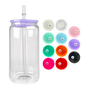 pp lid for 16oz glass can BPA free colorful replacement Acrylic plastic lids with straw hole for snow globe glass