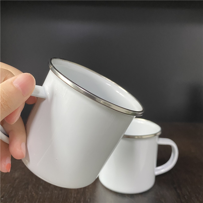 11oz 12oz enamel Camping tin white DIY blanks Sublimation tea water coffee beer travel Drinking cups for heat press printing