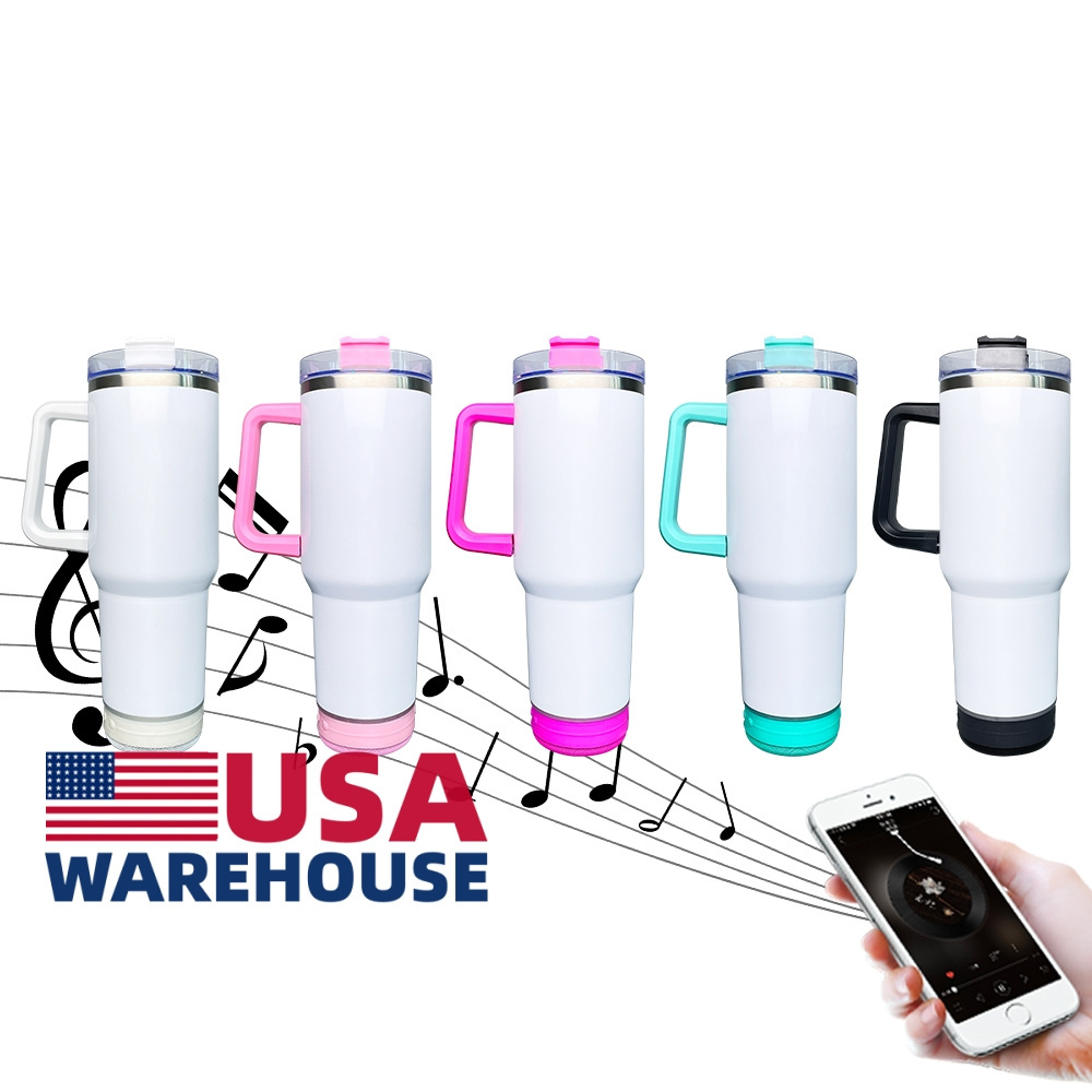 wholesale outdoor sport vacuum insulated smart music display player blank sublimation 40oz speaker music tumbler with handle