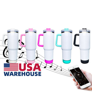 wholesale outdoor sport vacuum insulated smart music display player blank sublimation 40oz speaker music tumbler with handle