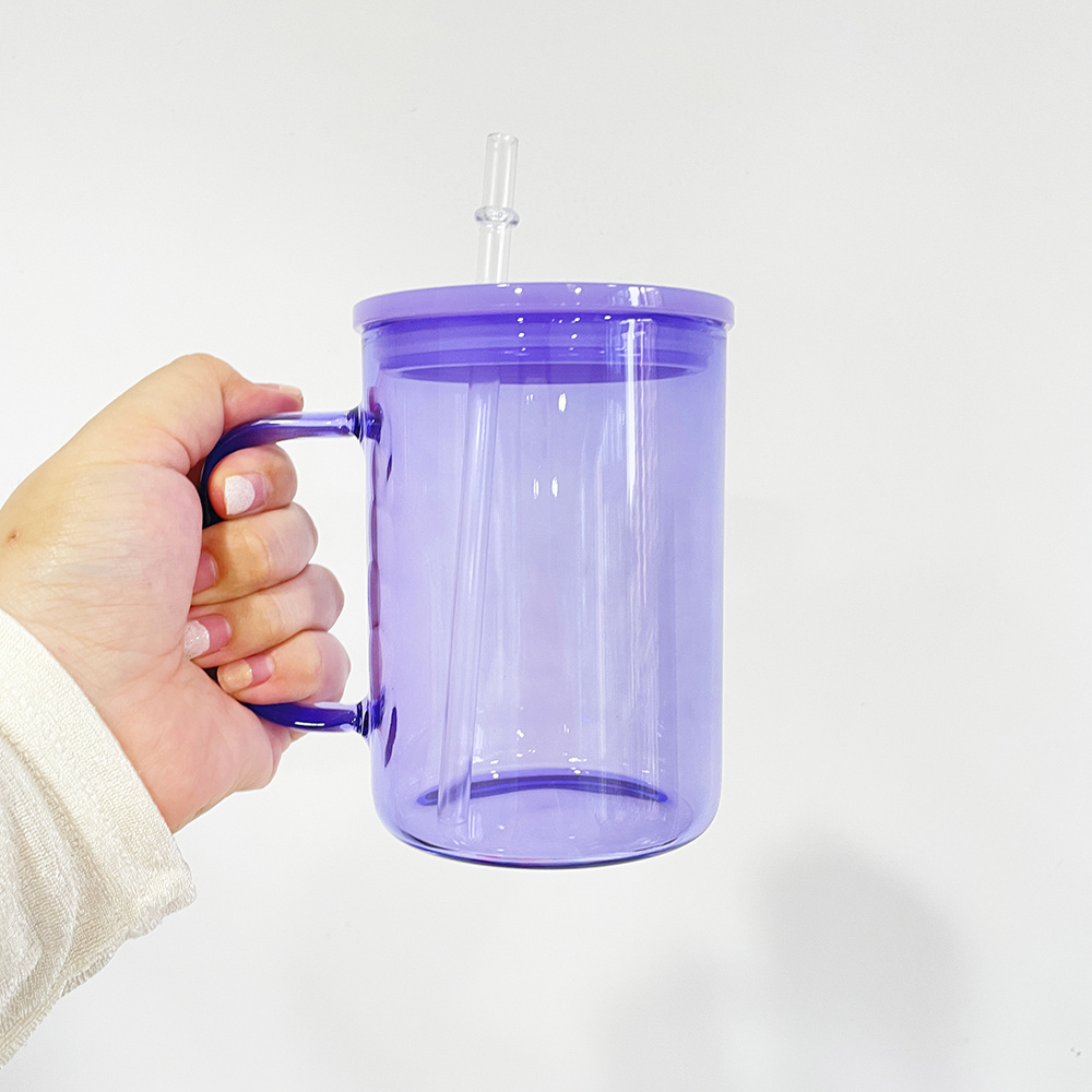 Tea Milk Beer transparent colored clear jelly plastic lids Coffee Mugs with Handle for hot chocolate and coffee