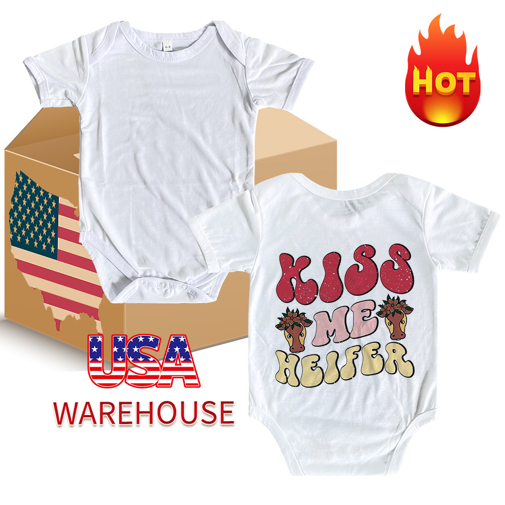 Ready to ship USA 0-12 months infant and toddler clothing Sublimation Blanks 100% polyester baby onesie for customized gifts