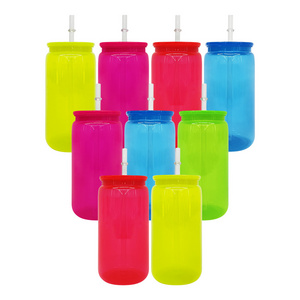 USA warehouse kids children can shaped neon colored beer cups 16oz plastic acrylic soda can with colorful pp lids