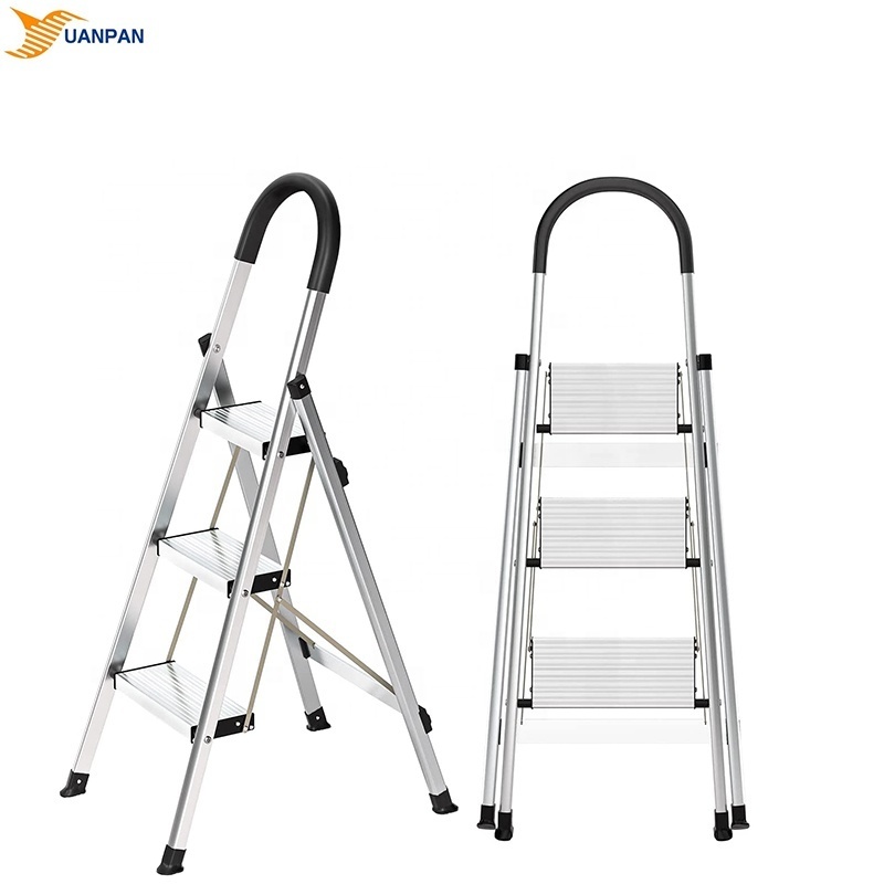 Tools Non-Slip Aluminum Folding Stepladder Portable 3 Steps Metal Stage Stairs Design