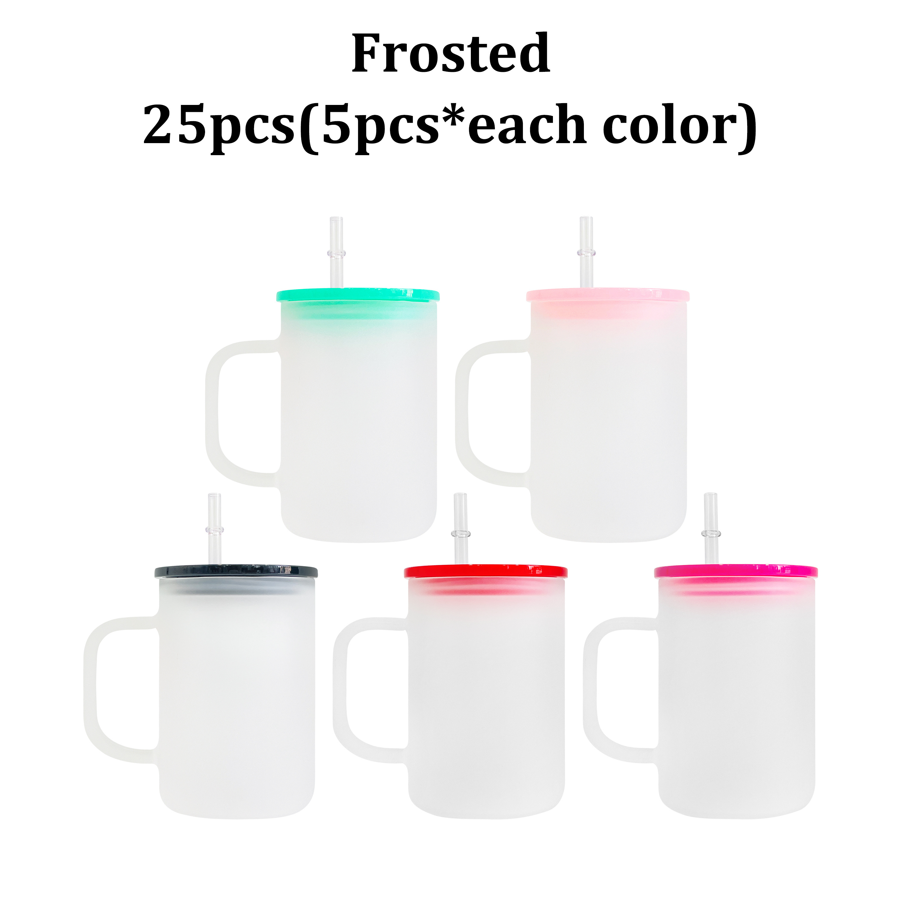 New 17oz blank sublimation crystal clear frosted jelly Mixed colors DIY glass coffee mugs with colorful plastic lids For  DIY