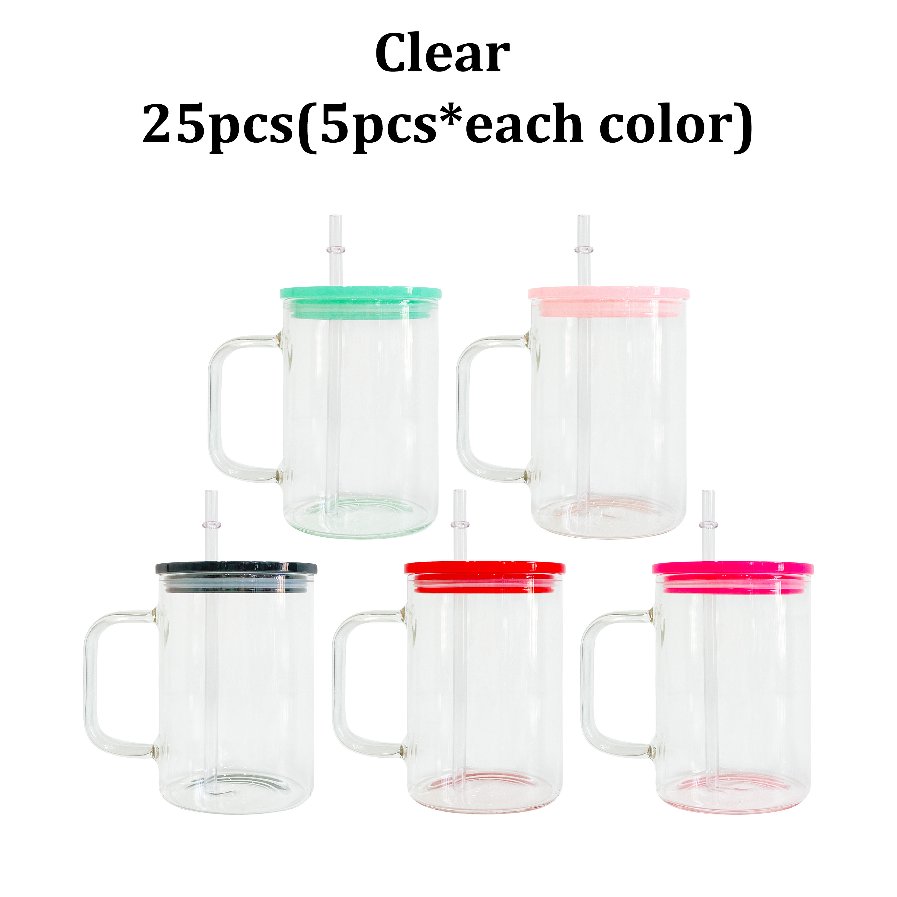 New 17oz blank sublimation crystal clear frosted jelly Mixed colors DIY glass coffee mugs with colorful plastic lids For  DIY