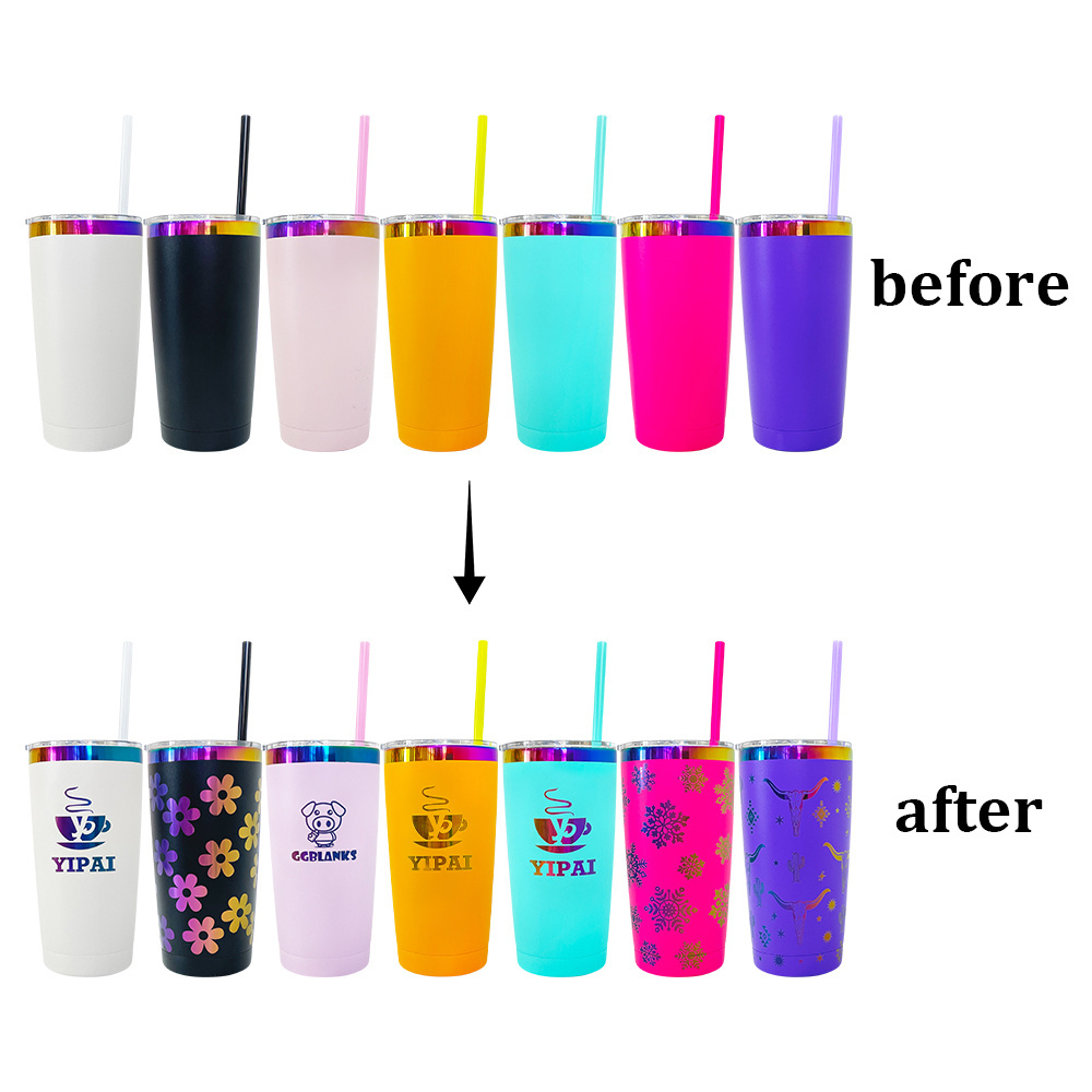 custom laser engraved 20oz tumbler vacuum insulated colorful holographic rainbow plated 20oz tumbler mugs cups