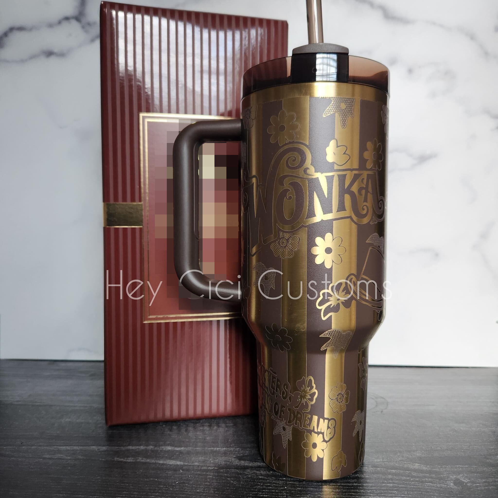 RTS Chocolate H2.0 Gold Plated 40oz Tumbler With Straw Coffee Color Powder Coated Brown Quencher Mug Best For Laser Engraving